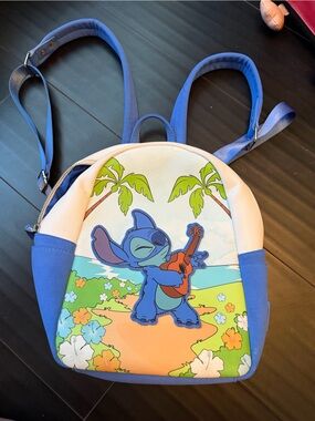 Loungefly Disney Blue Stitch Palm Tree Mini Backpack Euc